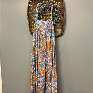 Free People Blue and Orange Floral Dress